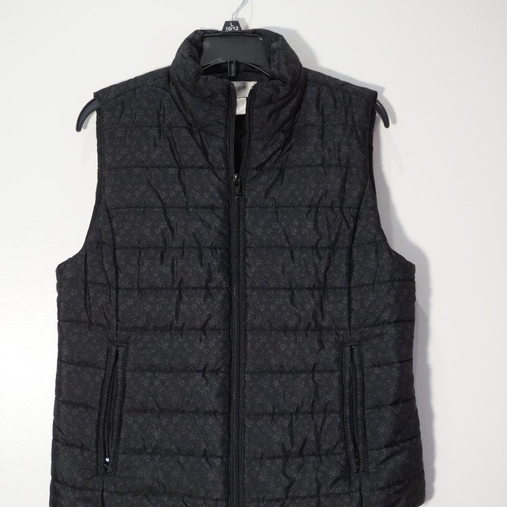 EUC Ann Taylor Loft Women’s Small zip up puffer vest black / Grey Floral